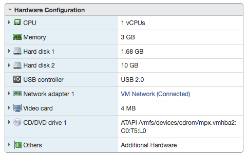 Screenshot of hardware settings for the FactoryTX VM