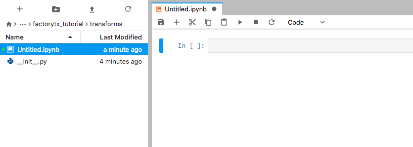 Python Notebook opened in the transforms directory