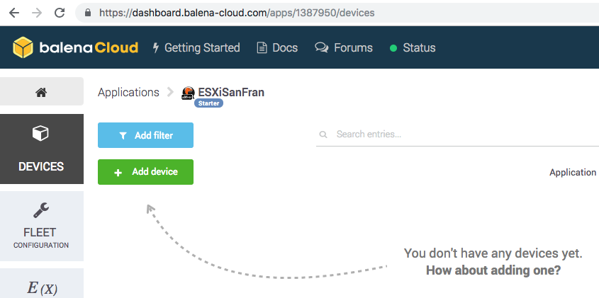 Balena application view