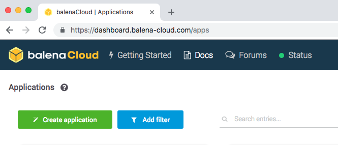 Balena dashboard